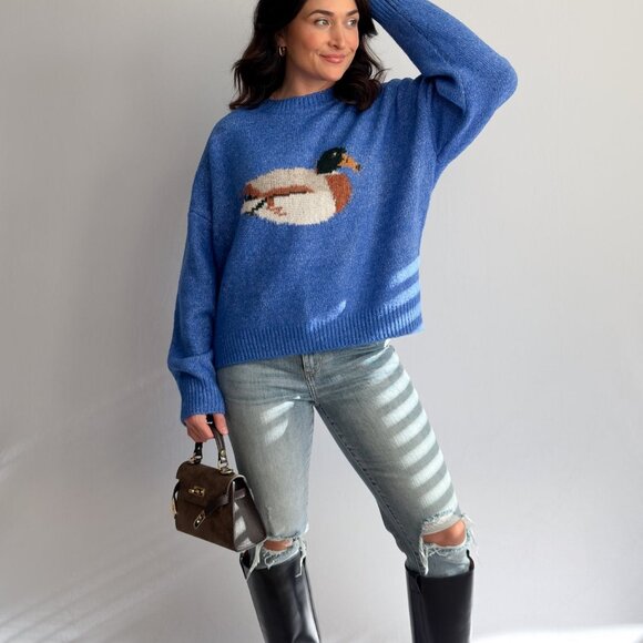 Women’s Blue Mallard Duck Knit Sweater - Picture 8 of 11